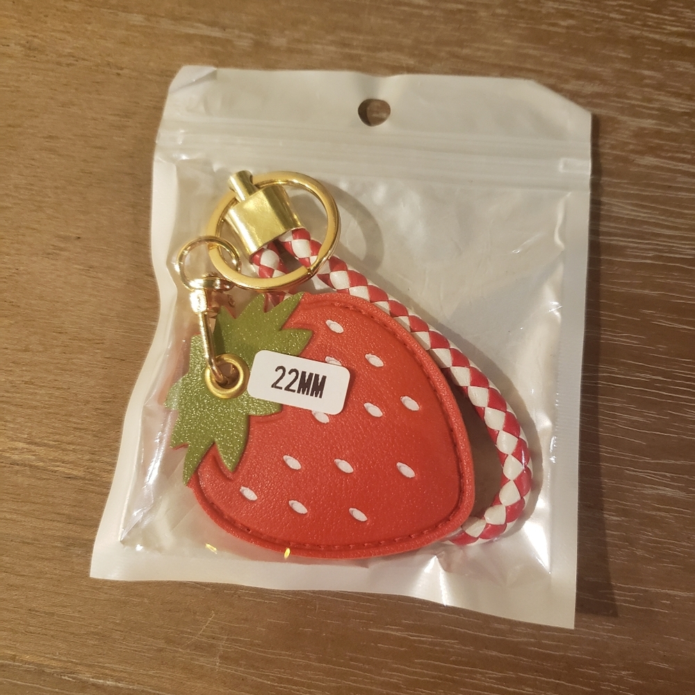 NEW! Strawberry Air Tag Holder Key Chain Purse Charm with Braided Strap - Picture 2 of 6